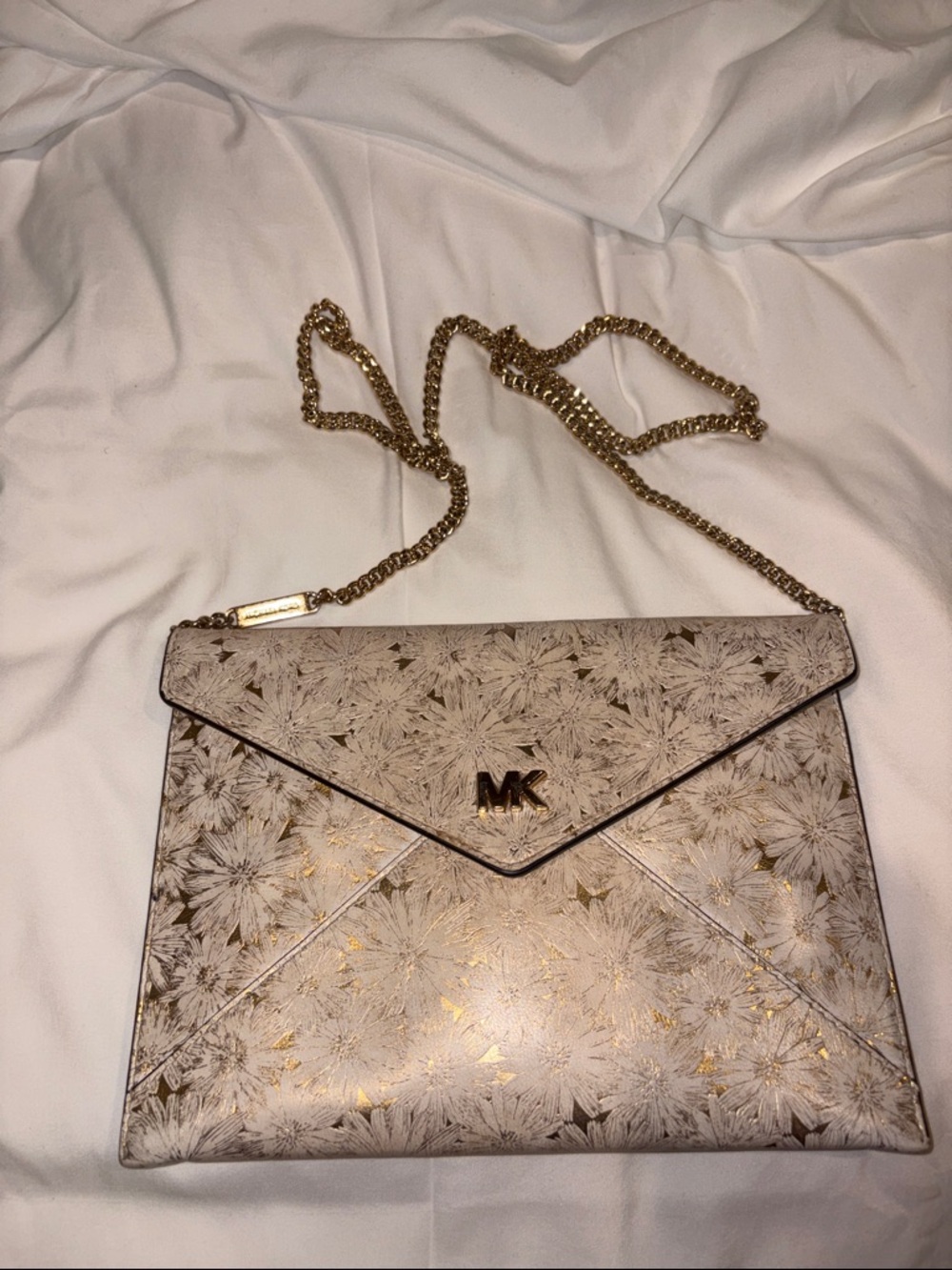 Michael Kors Floral Envelope Crossbody in Beige and Gold